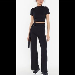 NWT NASTY GAL RIBBED TOP ABD PANTS SET BLACK M/L
